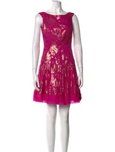 Pre-owned Marchesa Notte Silk Mini Dress In Metallic/pink