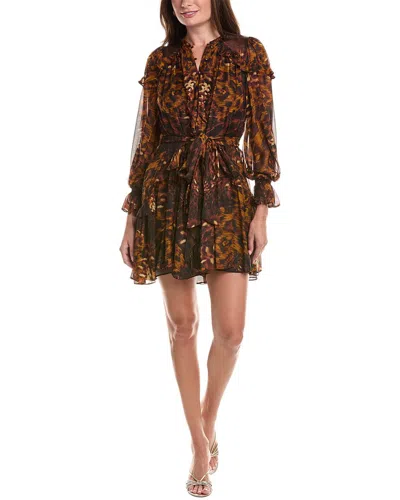 Marchesa Notte Silk-blend Mini Dress In Brown Multi