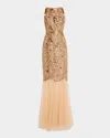 MARCHESA NOTTE SLEEVELESS BEAD & SEQUIN COLUMN GOWN