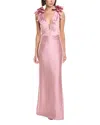 Marchesa Notte Sleeveless Deep V-neck Silk-blend Mikado Gown In Pink