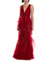 Marchesa Notte Sleeveless Deep V-neck Silk Maxi Dress In Red