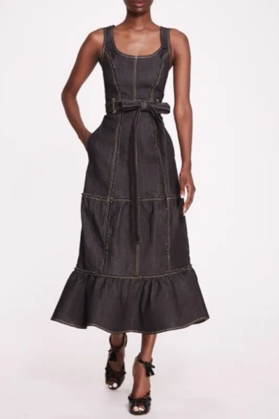Marchesa Notte Sleeveless Denim Midi Dress In Multi