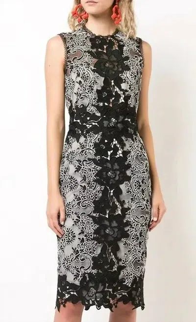Marchesa Notte Sleeveless Lace Cocktail Dress In Black