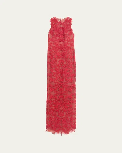 Marchesa Notte Sleeveless Lace Column Gown In Burgundy