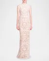 Marchesa Notte Sleeveless Lace Column Gown In Ivory