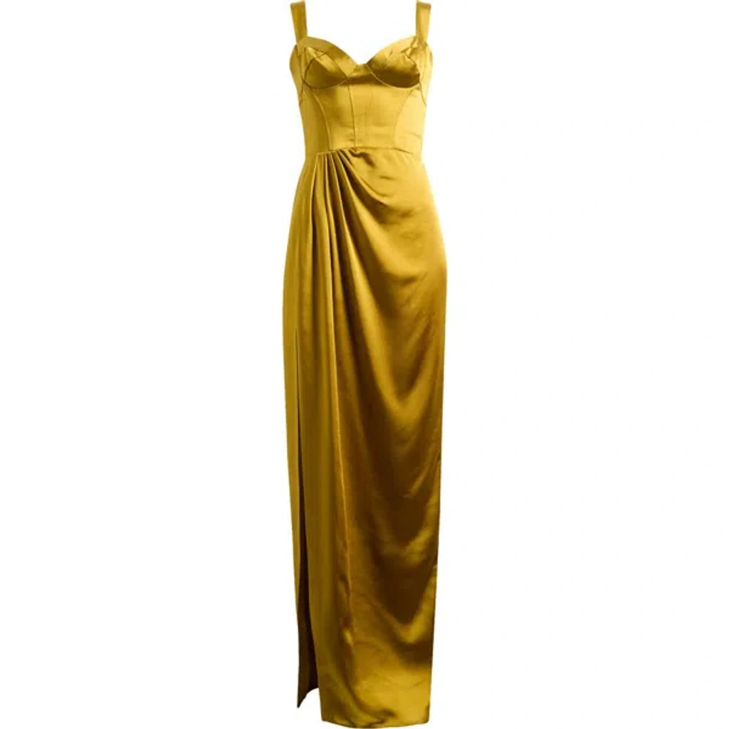 Marchesa Notte Sleeveless Satin Column Gown In Gold | ModeSens