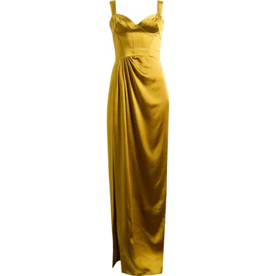 Marchesa Notte Sleeveless Satin Column Gown In Gold