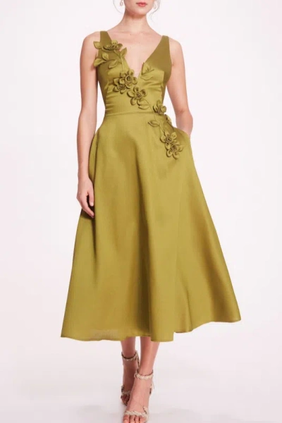 Marchesa Notte Sleeveless Silk Floral Midi Dress In Green