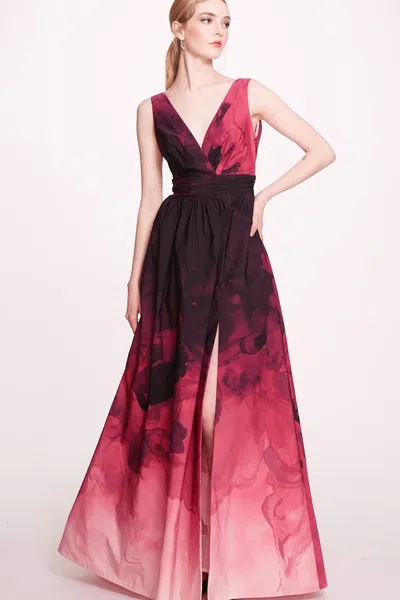 Marchesa Notte Sleeveless V Neck Floral Dress In Multi