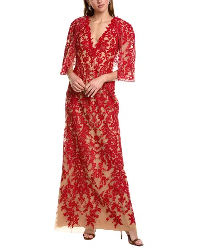 Marchesa Notte Soho Embroidered Gown In Red