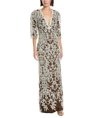 Marchesa Notte Soho Embroidered Gown In Yellow