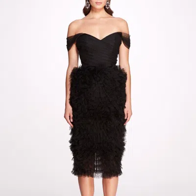 Marchesa Notte Dotted Tulle Midi Dress In Midnight