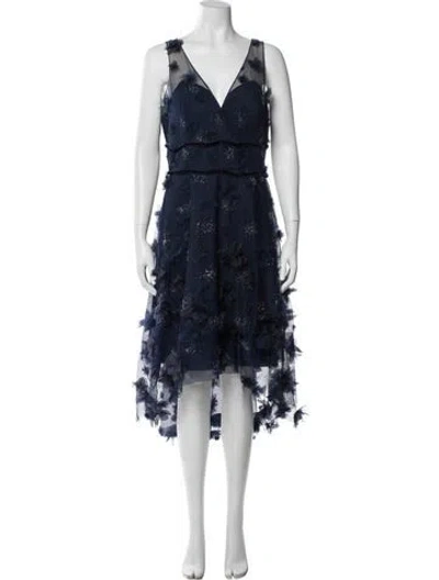 Pre-owned Marchesa Notte Square Neckline Knee-length Dress W/ Tags In Blue