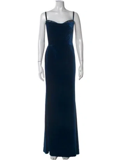 Pre-owned Marchesa Notte Square Neckline Long Dress In Blue