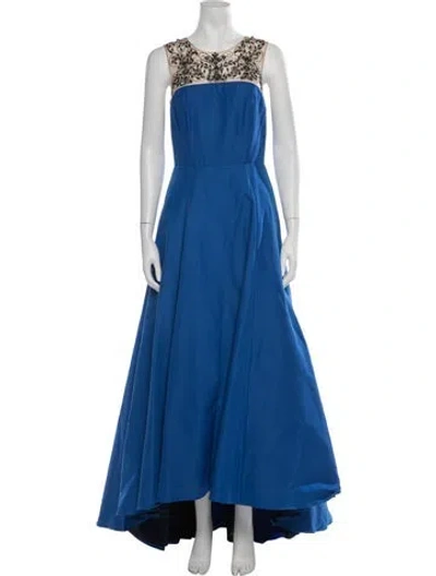 Pre-owned Marchesa Notte Square Neckline Long Dress In Blue