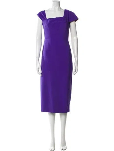 Pre-owned Marchesa Notte Square Neckline Midi Length Dress In Blue