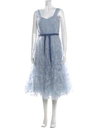 Pre-owned Marchesa Notte Square Neckline Midi Length Dress In Blue