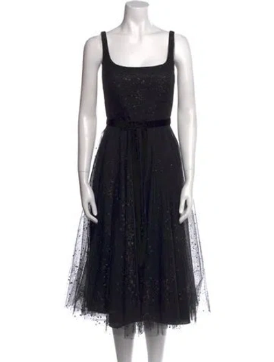 Pre-owned Marchesa Notte Square Neckline Midi Length Dress In Multi