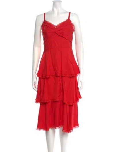 Pre-owned Marchesa Notte Square Neckline Midi Length Dress In Multi