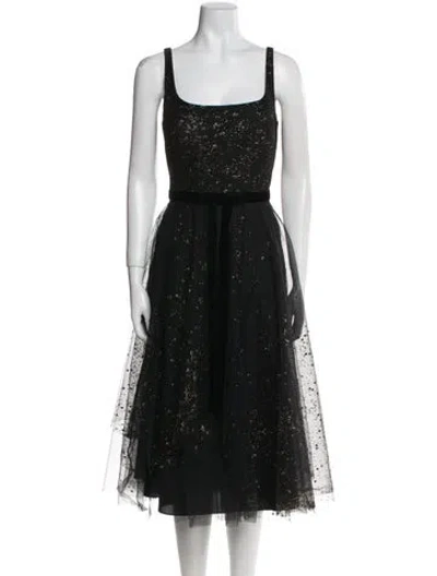 Pre-owned Marchesa Notte Square Neckline Midi Length Dress In Multi