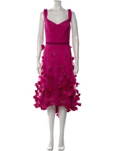 Pre-owned Marchesa Notte Square Neckline Midi Length Dress In Pink
