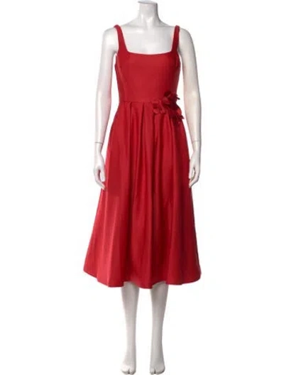 Pre-owned Marchesa Notte Square Neckline Midi Length Dress In Red
