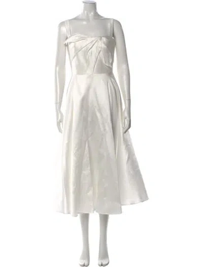 Pre-owned Marchesa Notte Square Neckline Midi Length Dress In White