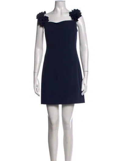 Pre-owned Marchesa Notte Square Neckline Mini Dress In Blue