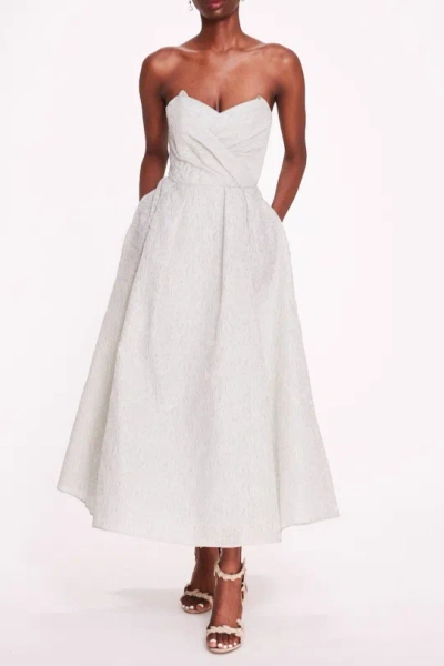 Marchesa Notte Strapless Cloque Dress In Green