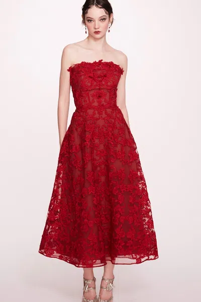 Marchesa Notte Strapless Corded Lace Dress In Multi