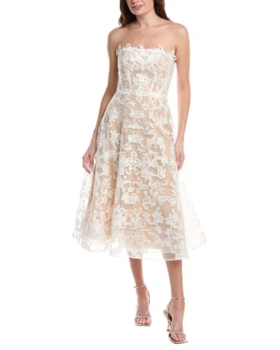 Marchesa Notte Strapless Corded Midi Dress In Brown
