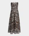 Marchesa Notte Strapless Embroidered Applique Tulle Midi Dress In Multi