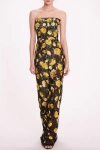 Marchesa Notte Strapless Floral-embroidered Column Gown In Multi