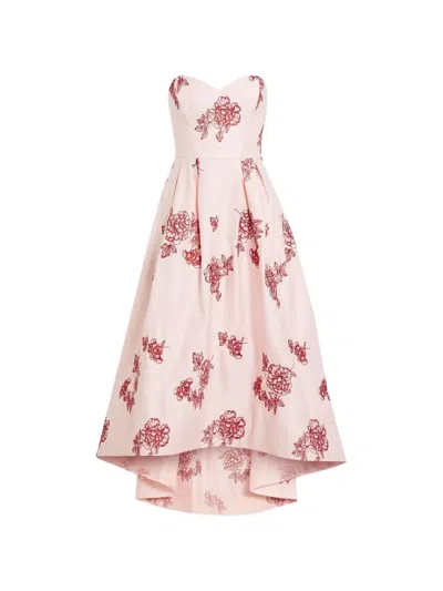 Marchesa Notte Strapless Embroidered Duchesse-satin Maxi Dress In Baby Pink