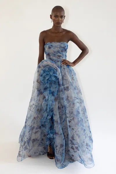 Marchesa Notte Strapless Flower Evening-dress In Multi