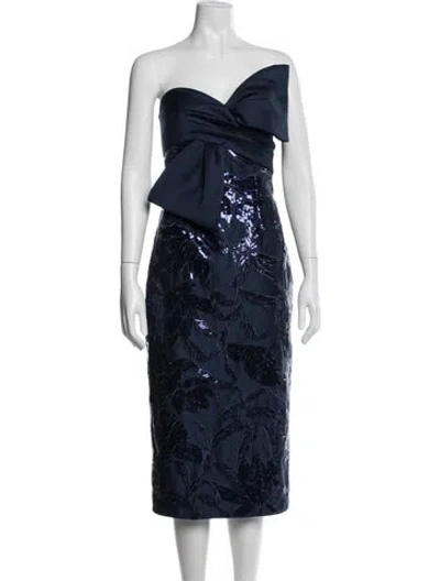 Pre-owned Marchesa Notte Strapless Knee-length Dress W/ Tags In Blue