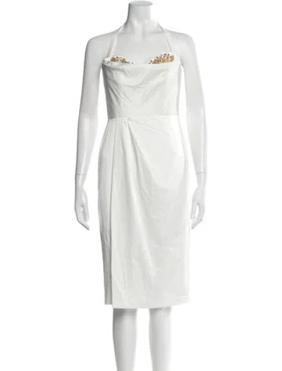 Pre-owned Marchesa Notte Strapless Knee-length Dress In White