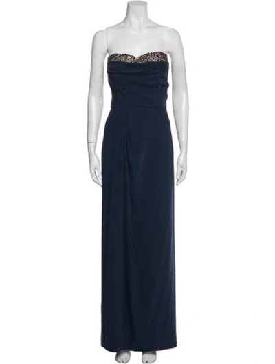 Pre-owned Marchesa Notte Strapless Long Dress In Blue
