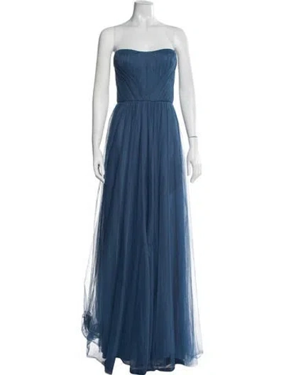 Pre-owned Marchesa Notte Strapless Long Dress In Blue