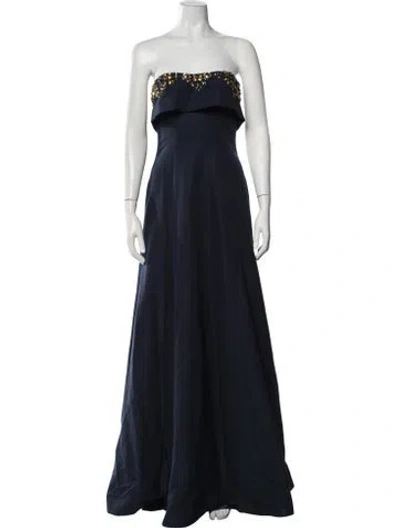 Pre-owned Marchesa Notte Strapless Long Dress In Blue