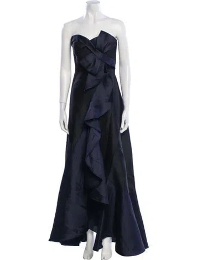 Pre-owned Marchesa Notte Strapless Long Dress In Blue