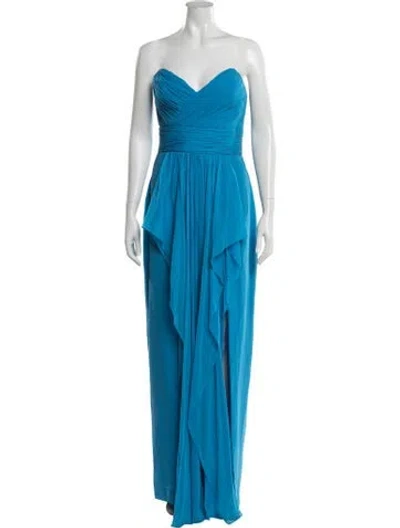 Pre-owned Marchesa Notte Strapless Long Dress In Blue