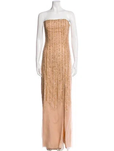Pre-owned Marchesa Notte Strapless Long Dress In Neutral