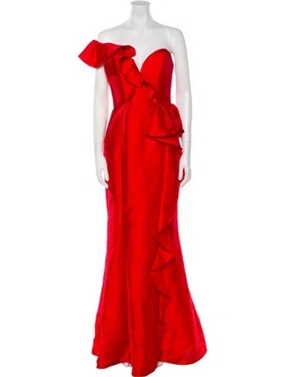 Pre-owned Marchesa Notte Strapless Long Dress In Red
