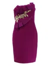 Marchesa Notte Strapless Midi Dress In Purple