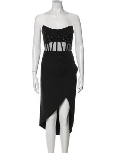 Pre-owned Marchesa Notte Strapless Midi Length Dress In Black