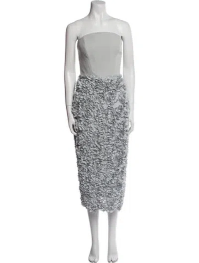 Pre-owned Marchesa Notte Strapless Midi Length Dress In Blue