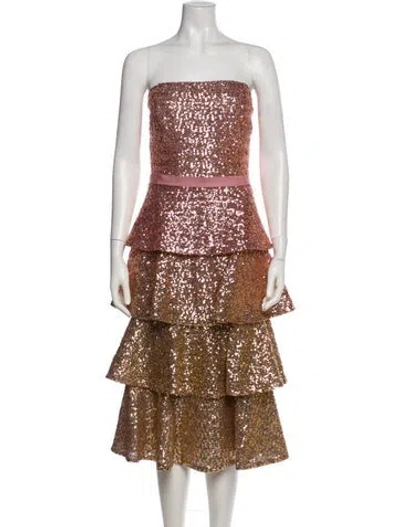 Pre-owned Marchesa Notte Strapless Midi Length Dress In Pink