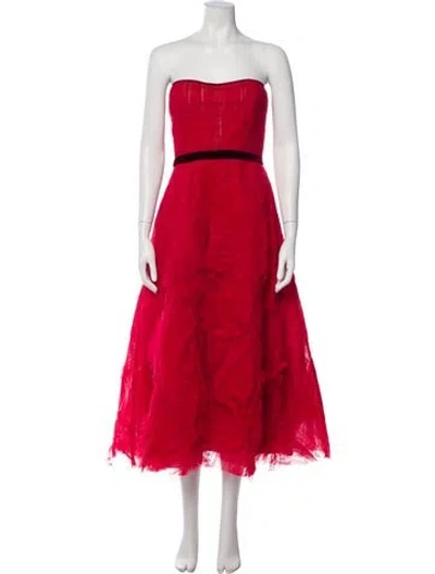 Pre-owned Marchesa Notte Strapless Midi Length Dress In Red