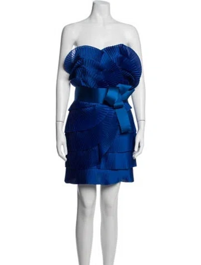 Pre-owned Marchesa Notte Strapless Mini Dress In Blue